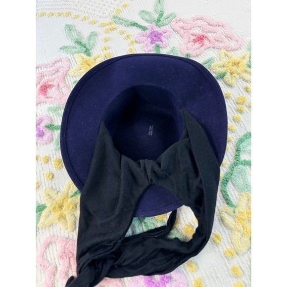 Purple wpl 5923Wool  Wide Brim Hat Black Ribbon Bow Tie Back Accent Women main image 4